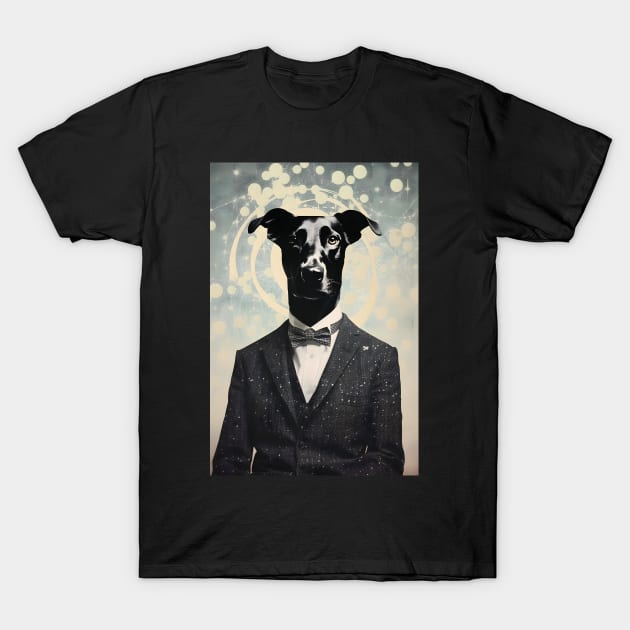 Black Dog in Suit Portrait Vintage Art T-Shirt by Art-Jiyuu